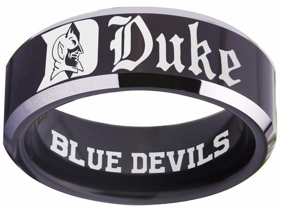 Duke Blue Devils Ring Black Tungsten Engraved Ring 8mm Band Sizes 4 - 17 Basketball