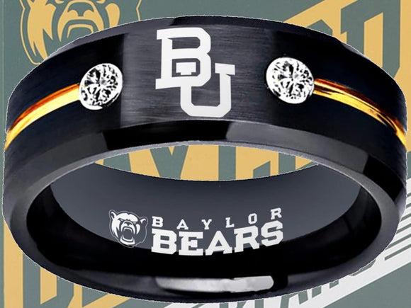 Baylor Bears Ring Black & Gold CZ Wedding Band | Sizes 6-13 #bu #baylor #bears