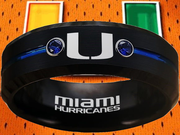 Miami Hurricanes Ring Black & Blue CZ Wedding Band | Sizes 6-13 #miami #hurricanes #TheU