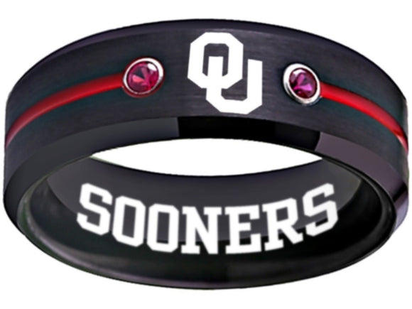 Oklahoma Sooners Ring OU Boomer Sooner Logo Black and Red Ring CZ #sooners