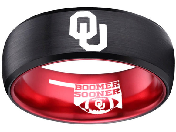 Oklahoma Sooners Ring | Black & Red Wedding Band | Sizes 6-13